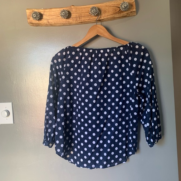 Ralph Lauren Blue Polka Dot Thin Linen Drawstring Over Shirt Blouse - Picture 3 of 5